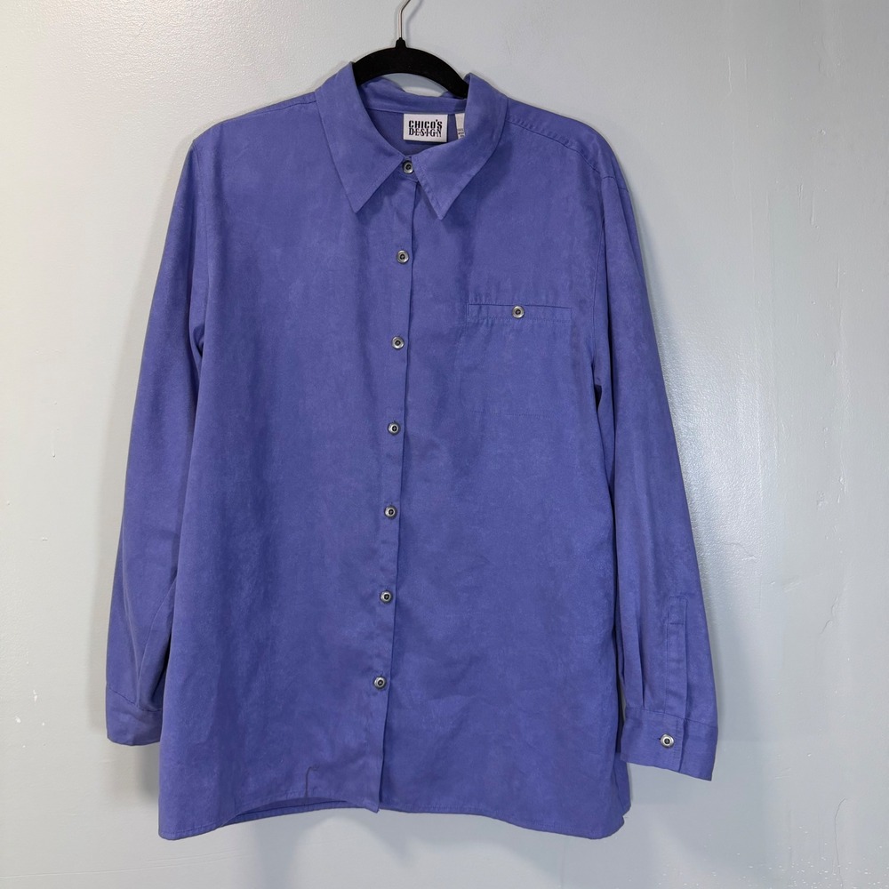 Vintage Chicos Design Faux Suede Button Down Shirt Purple Size 2 Large